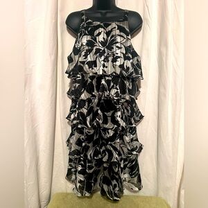 Collections by Dress Barn Womens Sz 16 Blk/Wht Layered Lightweight Summer Dress